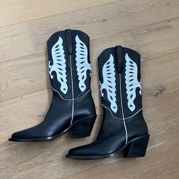 Anine Bing Black Mid Calf Tania Western Boots EU 38/ 7.5 US NEW - Picture 7 of 13